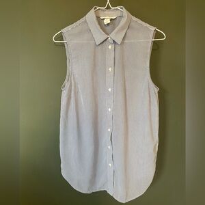 H&M Women’s Navy Blue White Striped Button Down Lightweight Sleeveless Top 4